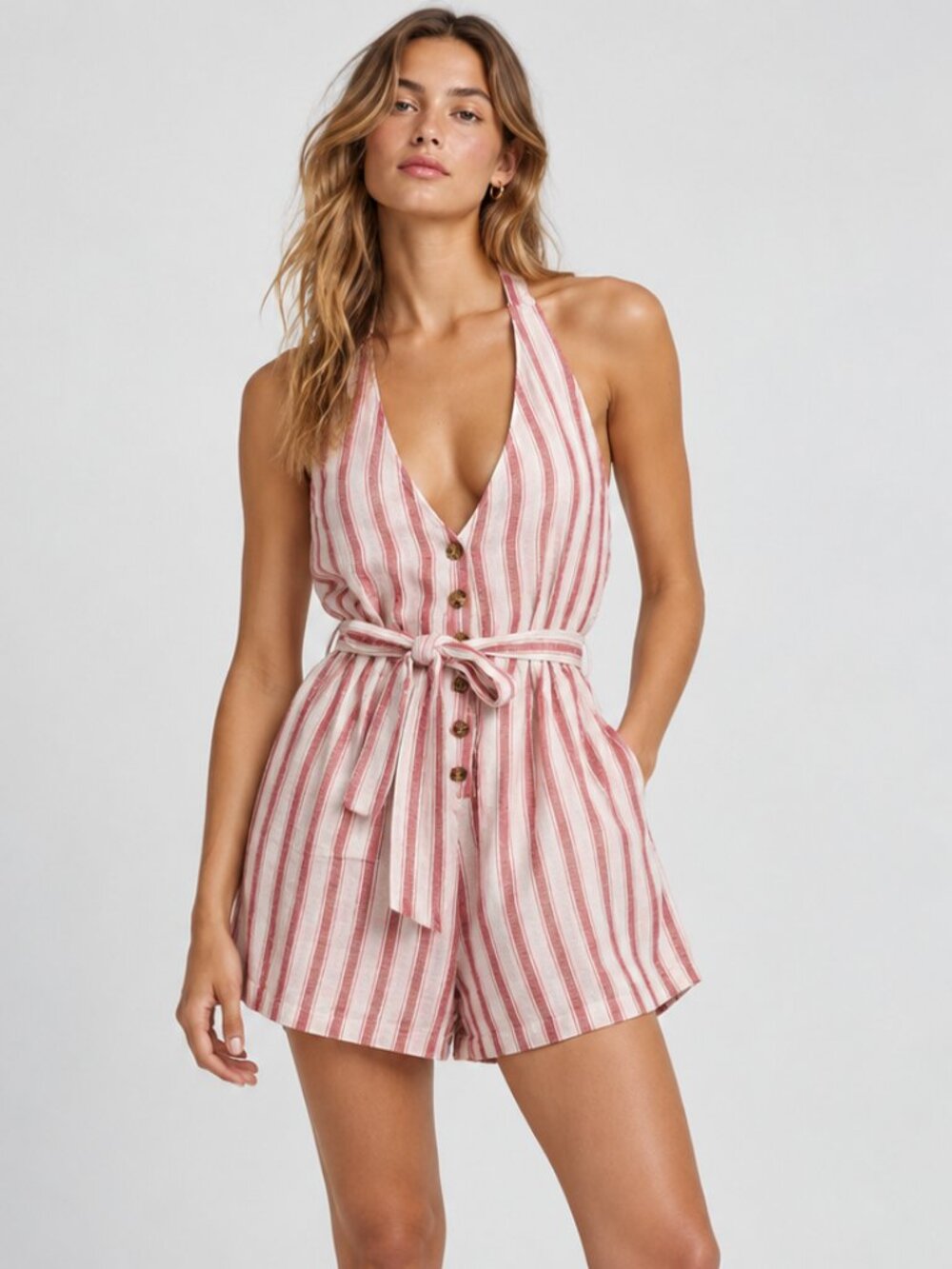 American Eagle Striped Halter Romper
